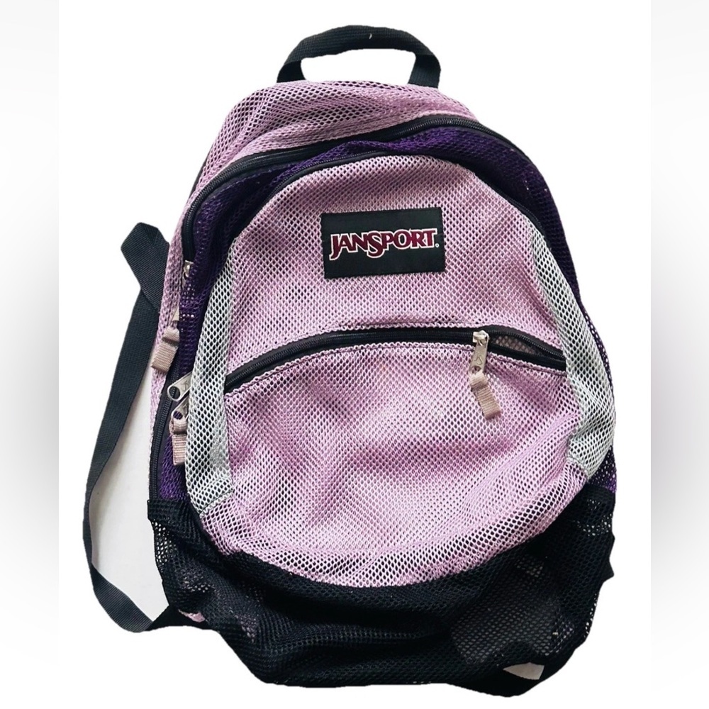 JanSport | Vintage Lavender Purple and Gray Mesh Backpack Y2K Rare Book Bag